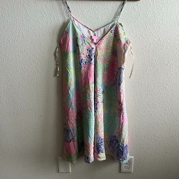 Lilly Pulitzer Clara Multi Roar of The Seas Asymmetric Hem Slip Dress Size S - Picture 12 of 12